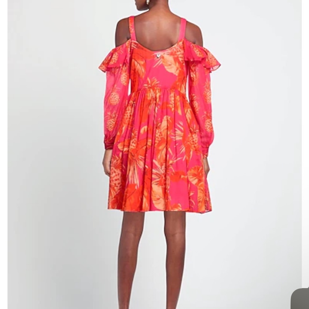 TWIN-SET Red Floral Print Cold-Shoulder Long Sleeve Off Shoulder Mini Dress 12 - Picture 2 of 13